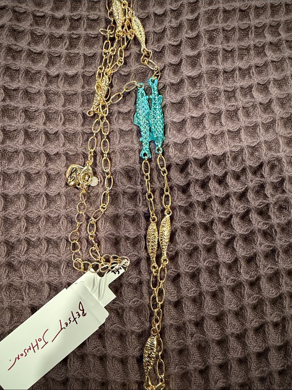 Betsey Johnson Red & Teal Sardine Can Tassel Necklace - Picture 3 of 8
